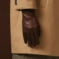 Fabio (brown) - Men's classic Italian lambskin leather gloves with pure silk lining 5