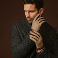 Fabrizio (brown) - Italian tweed men’s gloves with touchscreen capability and adjustable snap button 1