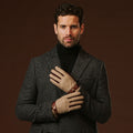 Fabrizio (brown) - Italian tweed men’s gloves with touchscreen capability and adjustable snap button 5