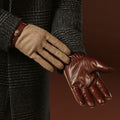 Fabrizio (brown) - Italian tweed men’s gloves with touchscreen capability and adjustable snap button 8