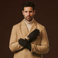 Fabrizio (dark brown) - Italian tweed men’s gloves with touchscreen capability and adjustable snap button 7