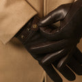 Fabrizio (dark brown) - Italian tweed men’s gloves with touchscreen capability and adjustable snap button 8
