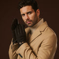 Fabrizio (dark brown) - Italian tweed men’s gloves with touchscreen capability and adjustable snap button 9