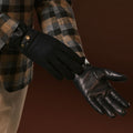 Fabrizio (navy blue) - Tweed men's gloves with touchscreen capability and adjustable snap button 7