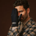 Fabrizio (navy blue) - Tweed men's gloves with touchscreen capability and adjustable snap button 10
