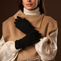 Florentina (black) - Handmade Italian knitted wool gloves with luxurious cashmere lining 7