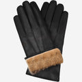 Francesca (black) - Italian lambskin leather gloves with brown rabbit fur lining 1