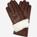 Francesca (brown) - Italian lambskin leather gloves with white rabbit fur lining 1