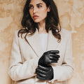 Francesca (black) - Italian lambskin leather gloves with white rabbit fur lining 2