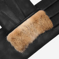 Francesca (black) - Italian lambskin leather gloves with brown rabbit fur lining 5