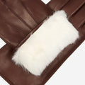 Francesca (brown) - Italian lambskin leather gloves with white rabbit fur lining 5