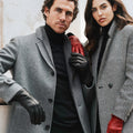 Marco (black) - Italian lambskin leather gloves with white rabbit fur lining 2