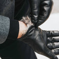 Marco (black) - Italian lambskin leather gloves with brown rabbit fur lining 8