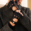 Vincenzo (black) - Fingerless Italian driving gloves made of American deerskin leather 2