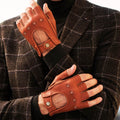 Vincenzo (brown) - Fingerless Italian driving gloves made of American deerskin leather 4