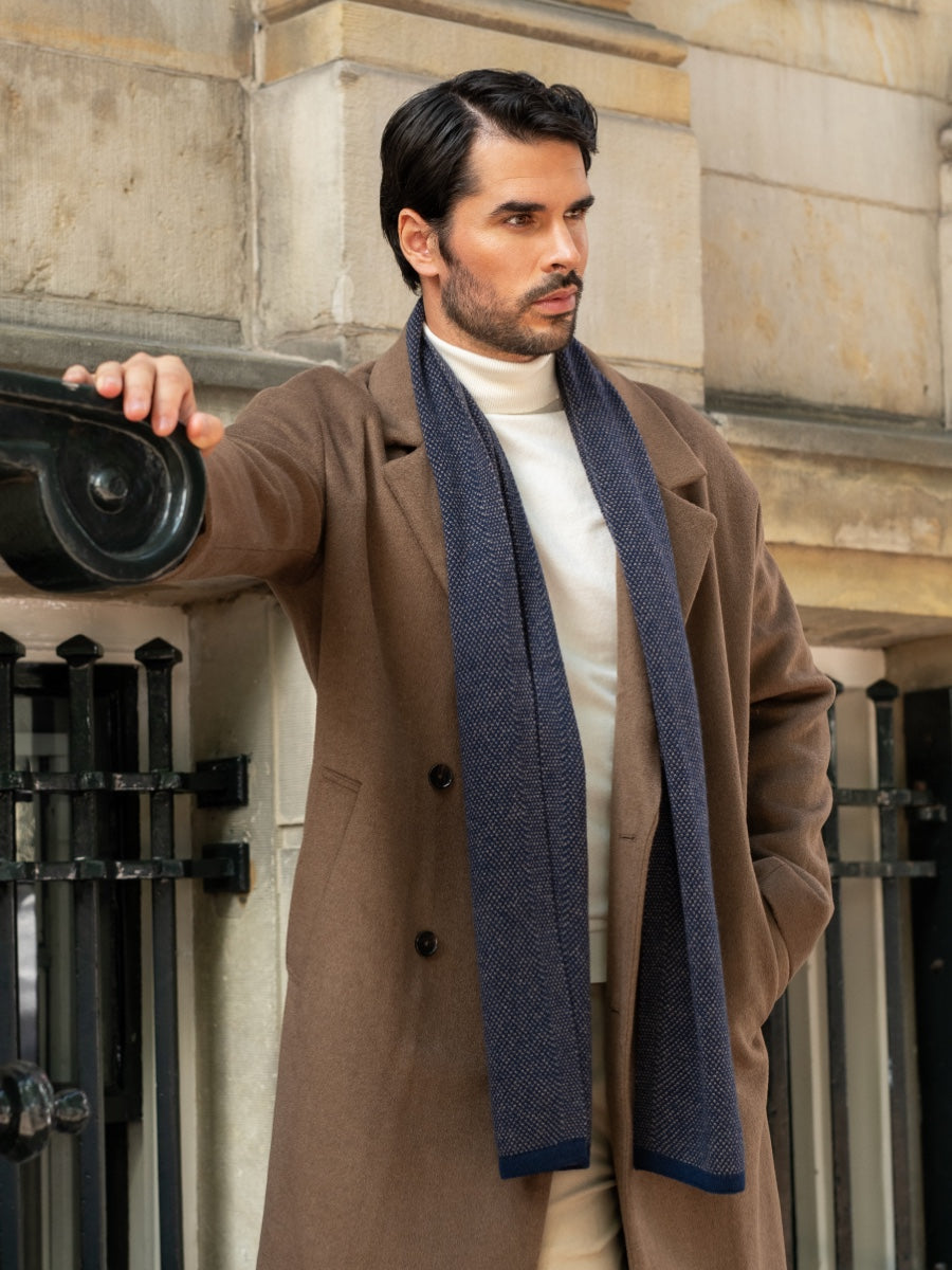 Riccardo (blue & brown) - Italian cashmere scarf with pattern