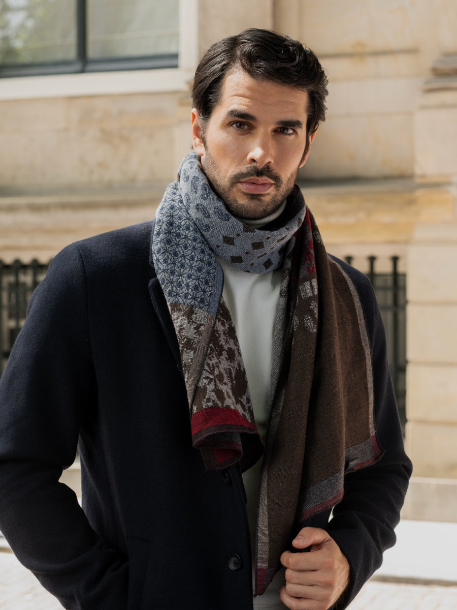 Federico (red/blue) - Warm and soft Italian scarf from wool blend