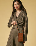Giada (cognac) - Italian women's crossbody phone wallet with shoulder strap 1