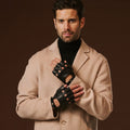 Giuseppe (black) - Italian lambskin fingerless leather driving gloves 2