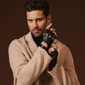 Giuseppe (black) - Italian lambskin fingerless leather driving gloves 6