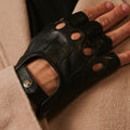 Giuseppe (black) - Italian lambskin fingerless leather driving gloves 7