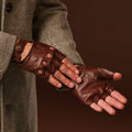 Giuseppe (brown) - Italian lambskin fingerless leather driving gloves 4