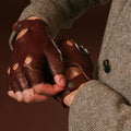 Giuseppe (brown) - Italian lambskin fingerless leather driving gloves 5