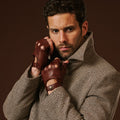 Giuseppe (brown) - Italian lambskin fingerless leather driving gloves 6