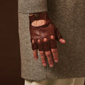 Giuseppe (brown) - Italian lambskin fingerless leather driving gloves 8
