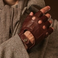 Giuseppe (brown) - Italian lambskin fingerless leather driving gloves 9