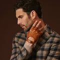Giuseppe (cognac) - Italian lambskin fingerless leather driving gloves 1