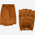 Giuseppe (cognac) - Italian lambskin fingerless leather driving gloves 2