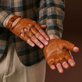Giuseppe (cognac) - Italian lambskin fingerless leather driving gloves 5