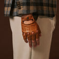 Giuseppe (cognac) - Italian lambskin fingerless leather driving gloves 7