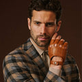 Giuseppe (cognac) - Italian lambskin fingerless leather driving gloves 8