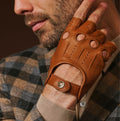Giuseppe (cognac) - Italian lambskin fingerless leather driving gloves 9