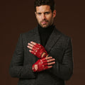 Giuseppe (red) - Italian lambskin fingerless leather driving gloves 3