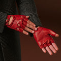 Giuseppe (red) - Italian lambskin fingerless leather driving gloves 4