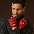 Giuseppe (red) - Italian lambskin fingerless leather driving gloves 6