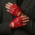 Giuseppe (red) - Italian lambskin fingerless leather driving gloves 7