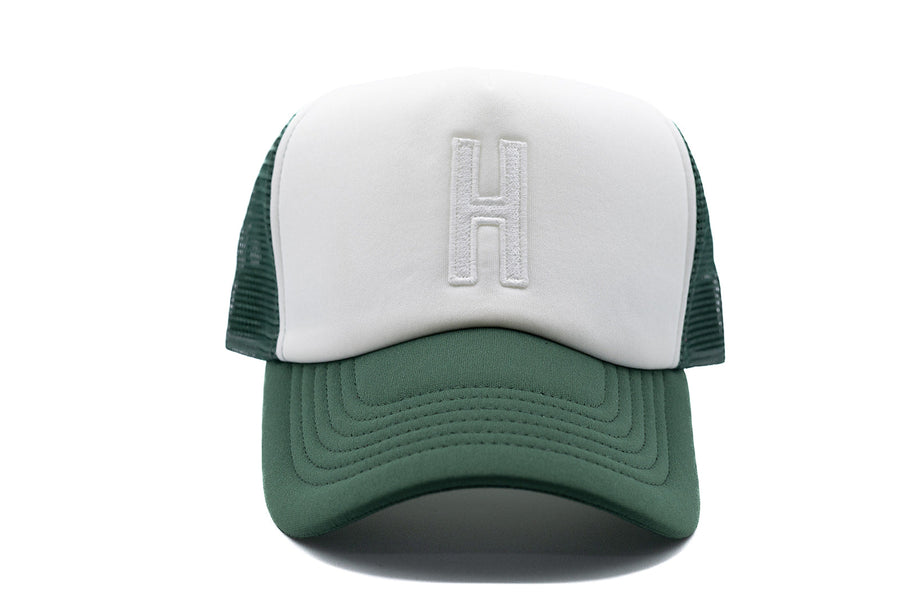 Dark Green & White Letter Trucker Hat