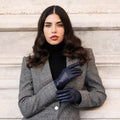 Isabella (navy) - Italian lambskin leather gloves with cashmere lining & touchscreen feature 6