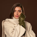 Isabella (green) - Italian lambskin leather gloves with luxurious cashmere lining 7