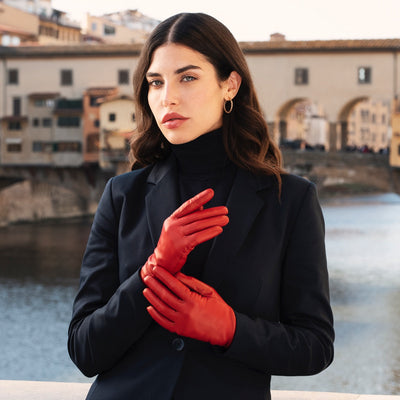 Isabella (red) - Italian lambskin leather gloves with cashmere lining, by Leather Gloves Online