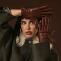 Isabella (brown) - Italian lambskin leather gloves with cashmere lining 1