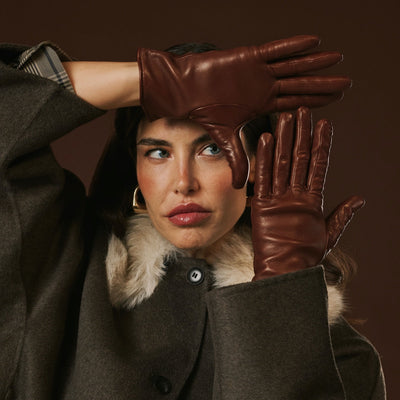 Isabella (brown) - Italian lambskin leather gloves with cashmere lining, by Leather Gloves Online