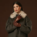 Isabella (brown) - Italian lambskin leather gloves with cashmere lining 6