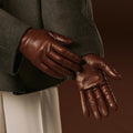 Isabella (brown) - Italian lambskin leather gloves with cashmere lining 7