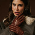 Isabella (brown) - Italian lambskin leather gloves with cashmere lining 9