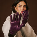 Isabella (eggplant) - Italian lambskin leather gloves with cashmere lining 6